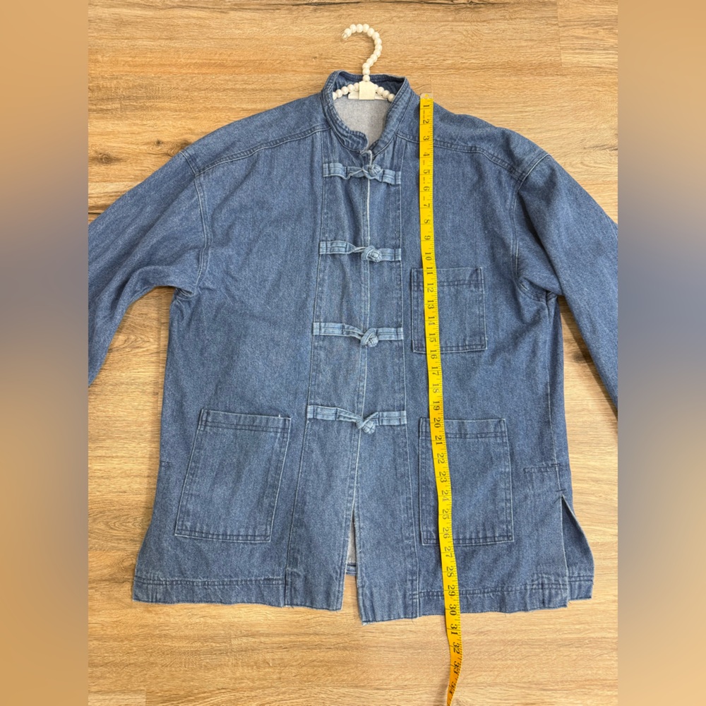 East Bay Mercantile Denim Jacket Chinese Style Frog Closure Trendy Chore Coat M - Picture 6 of 8